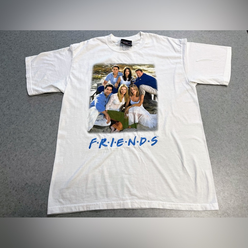 VTG 04” NBC Store FRIENDS Embroidered Logo TV Show Cast White T-Shirt—Large